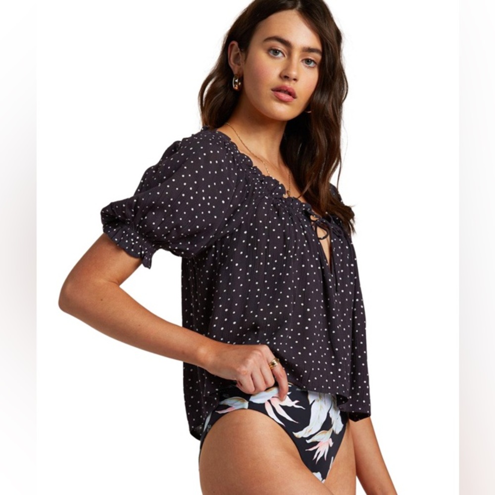Billabong Flowy Polka Dot Puff Sleeve Top - Picture 4 of 4